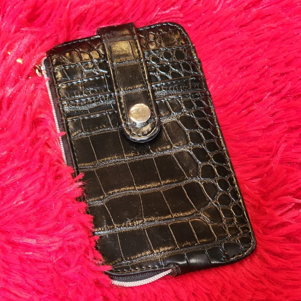 Black Faux Leather Croc Pattern Slim Credit Card Holder Wallet